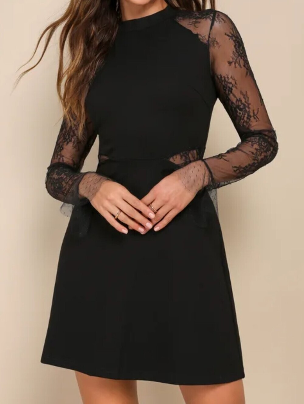 Lulus Bragging Rights Black Lace Long Sleeve Skater Dress - Size XL - NWT